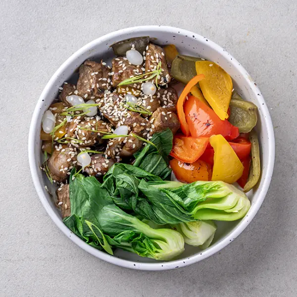 Mandarin Beef & Onion with Pak Choy & Peppers